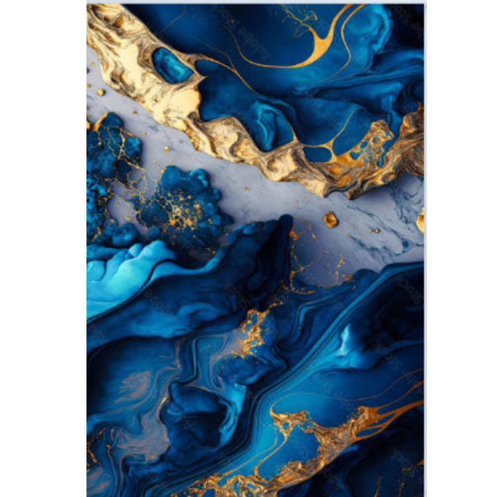 RHEA Blue And Gold Abstract Swirls Modern Acrylic Wall Art