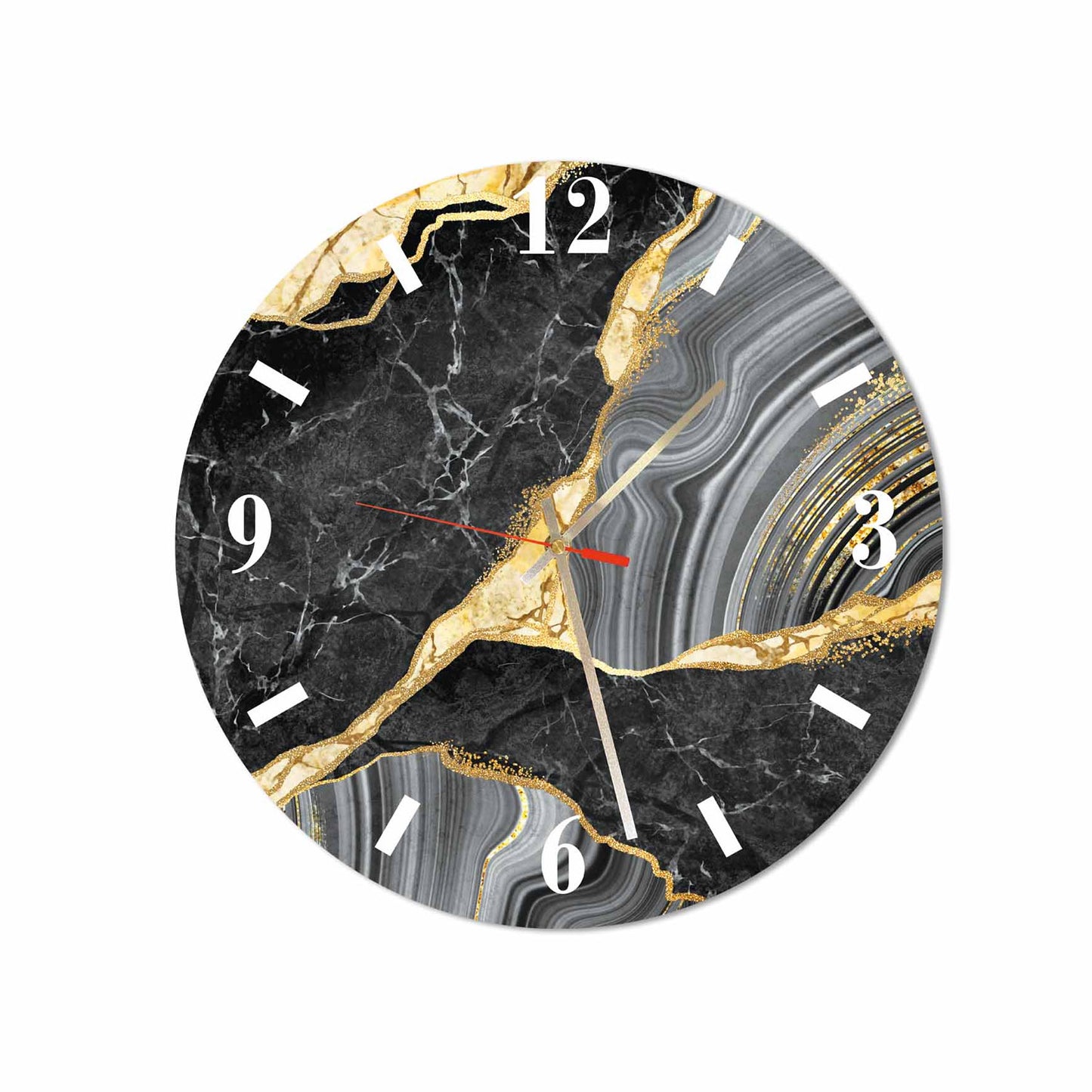 GLENDA Black Gold Marble Acrylic Wall Clock