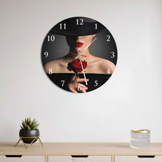 ANNE Women With Rose Acrylic Wall Clock