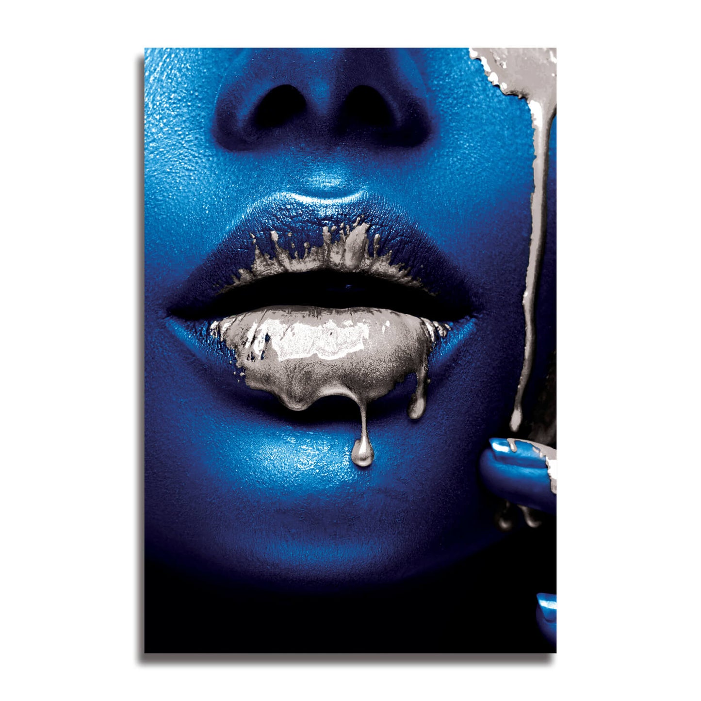 VELVET KISS Blue Woman Gold / Silver Accents Modern Acrylic Wall Art