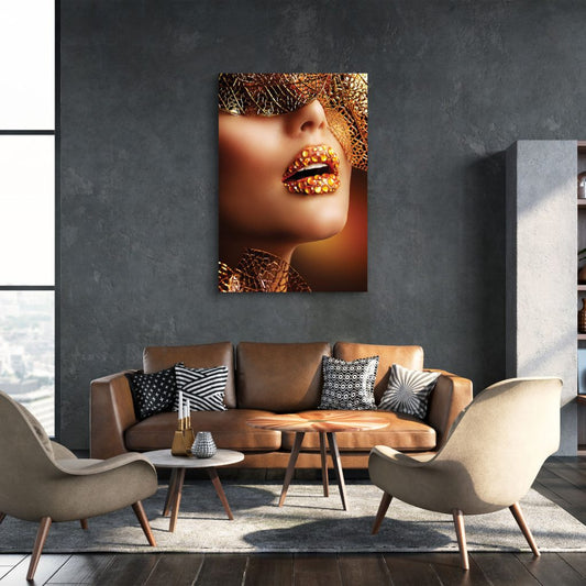 REGALIA Lady Adorned in Shimmering Gold Modern Acrylic Wall Art