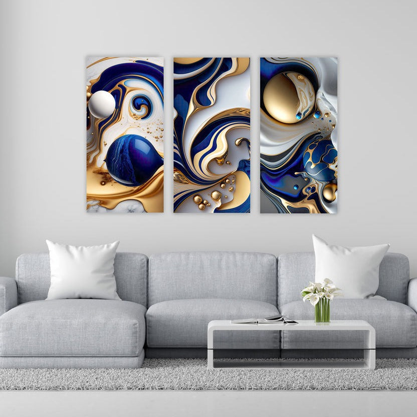 AZURE Blue And Gold Abstract Acrylic Wall Art