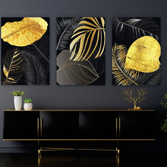 DION Gold Leaves Modern Acrylic Wall Art