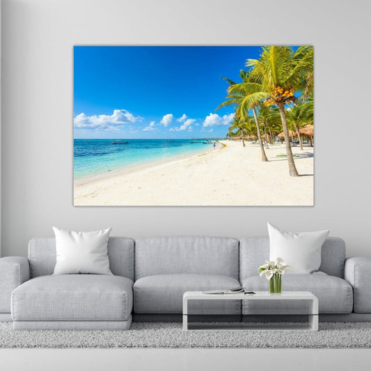 LUSH Coconut Palms on White Sands Modern Acrylic Wall Art