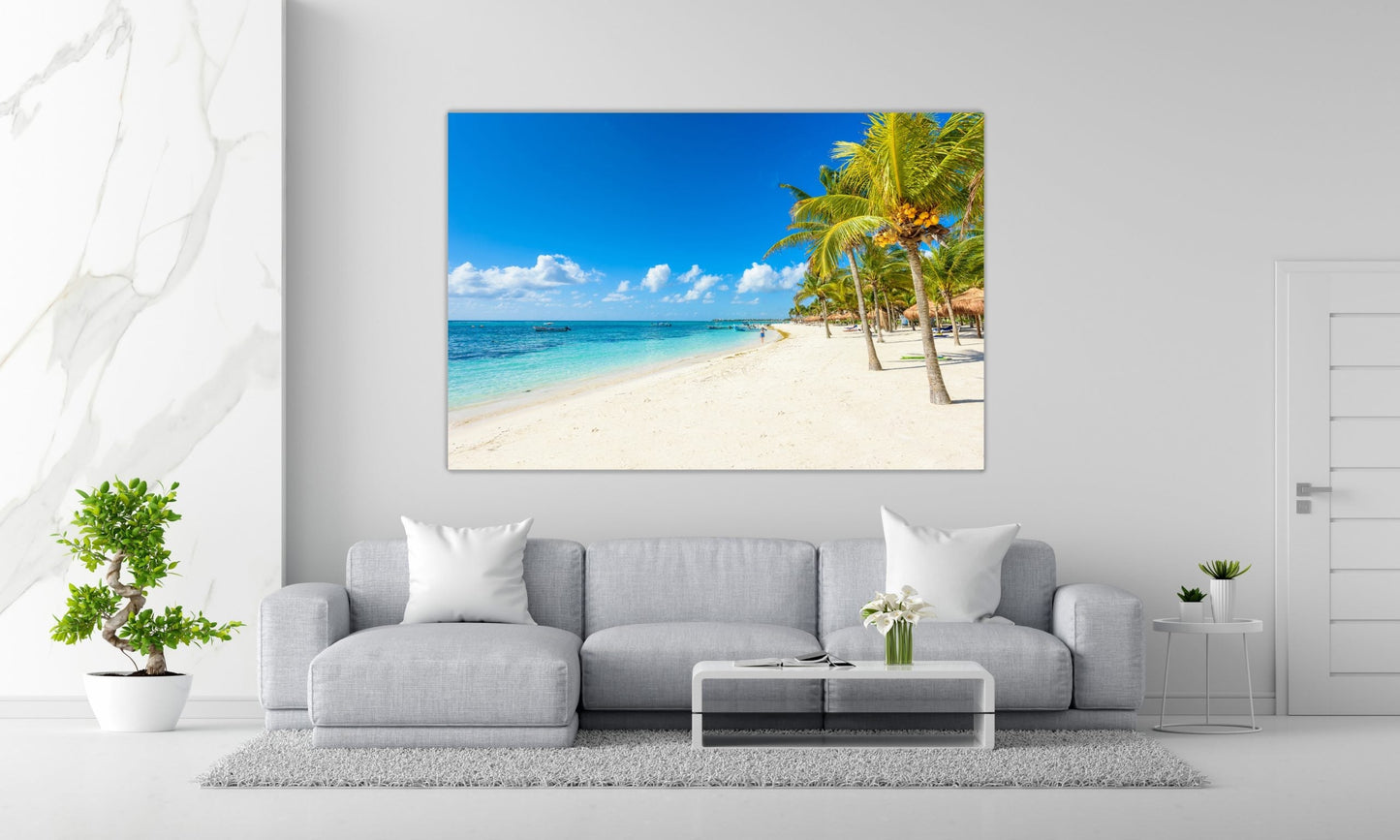 LUSH Coconut Palms on White Sands Modern Acrylic Wall Art