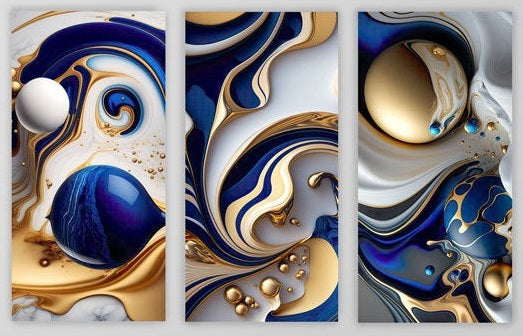 AZURE Blue And Gold Abstract Acrylic Wall Art