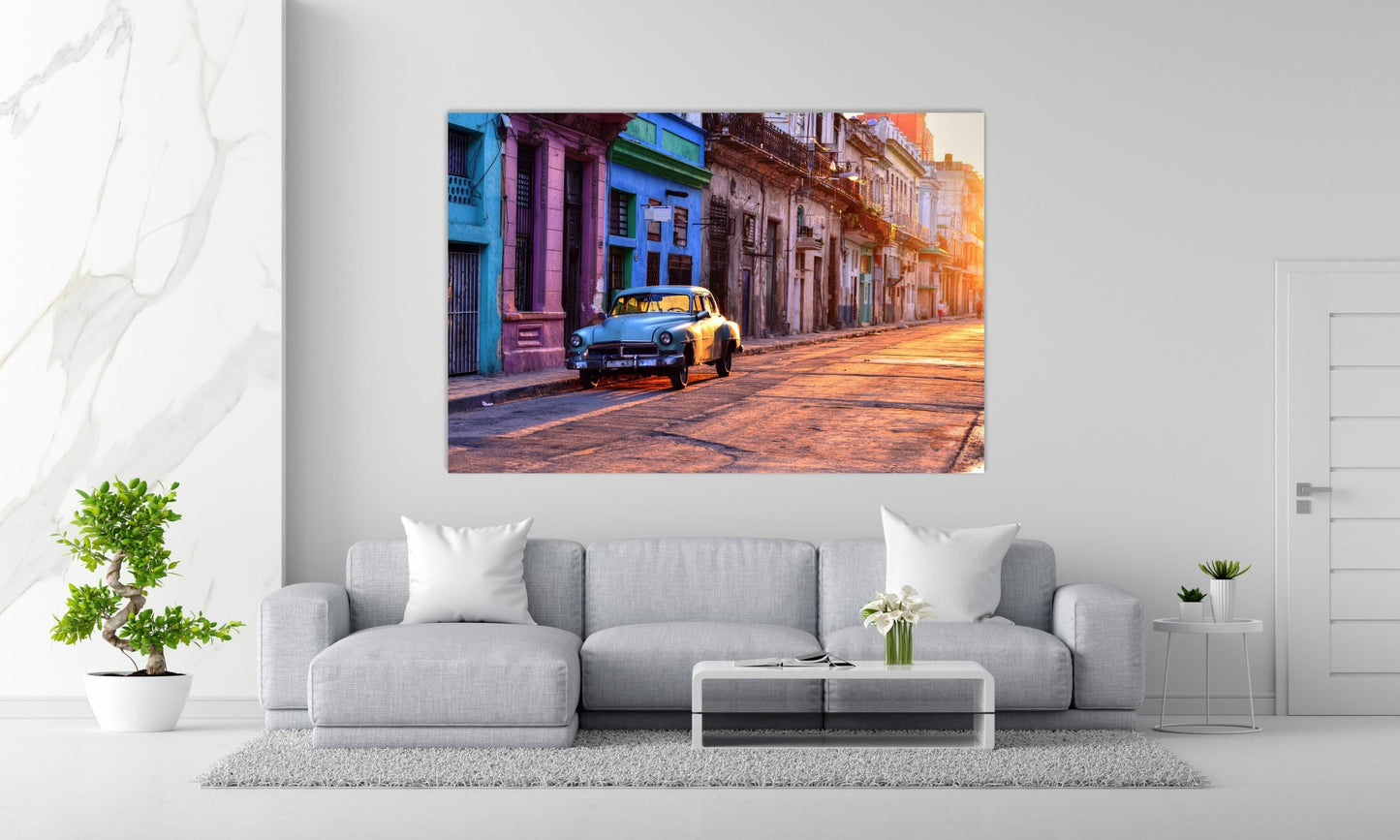 HAVANA Vintage Blue Car in Vieja Modern Acrylic Wall Art