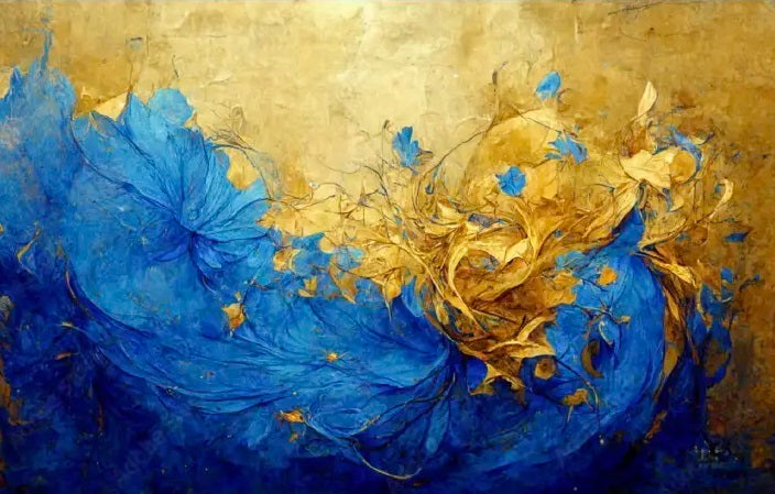 HARMONY Blue and Gold Blossom Modern Acrylic Wall Art