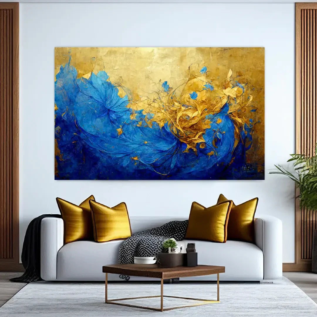 HARMONY Blue and Gold Blossom Modern Acrylic Wall Art