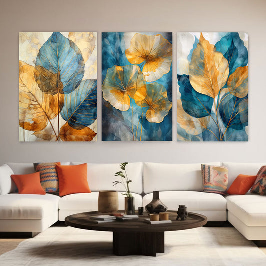 TERRA Golden Blue Foliage Modern Acrylic Wall Art