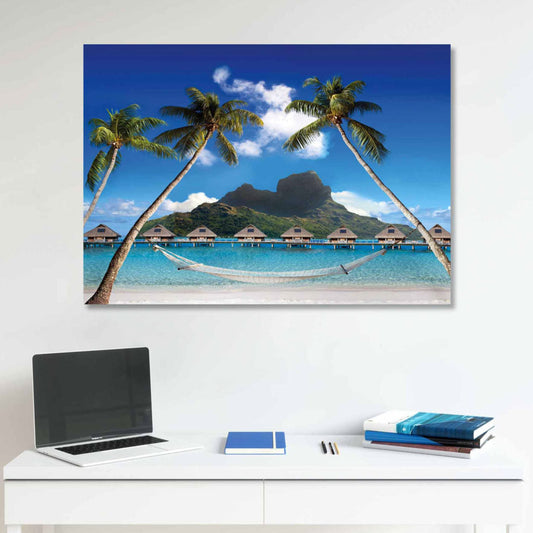 TROPICAL HAVEN Beachfront Bungalows Retreat Modern Acrylic Wall Art