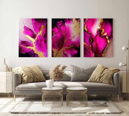 KRYTA Magenta Flower Splash Modern Wall Art TG