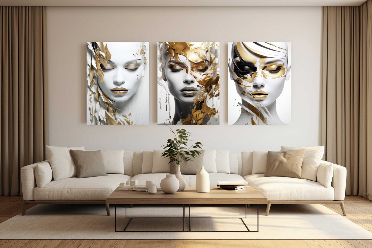 PLYLON Woman with Gold Splash Modern Acrylic Wall Art