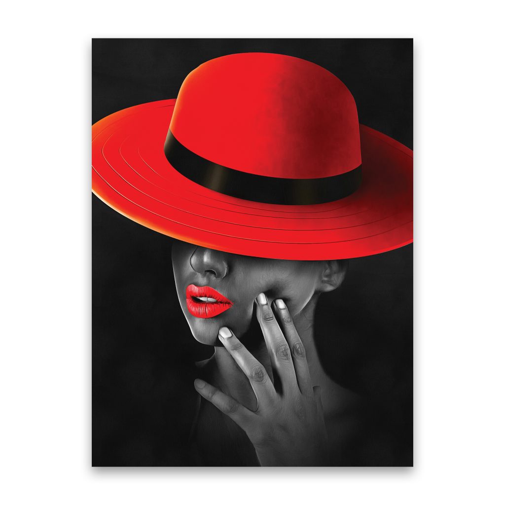 COUTURE Red Hat Glamour Modern Acrylic Wall Art