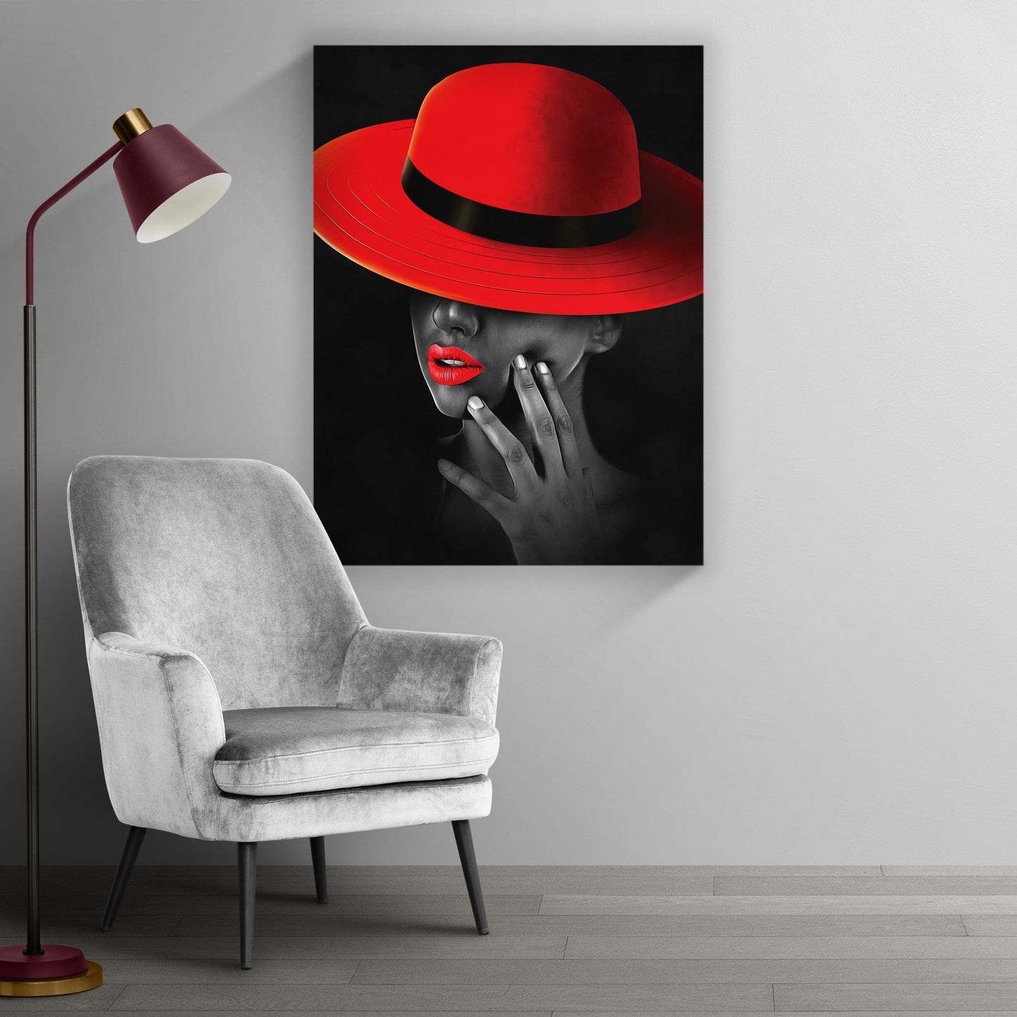 COUTURE Red Hat Glamour Modern Acrylic Wall Art