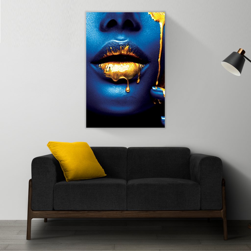 VELVET KISS Blue Woman Gold / Silver Accents Modern Acrylic Wall Art