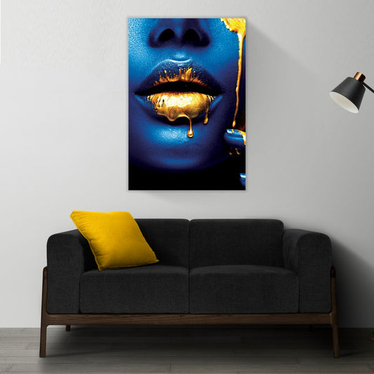 VELVET KISS Blue Woman Gold / Silver Accents Modern Acrylic Wall Art