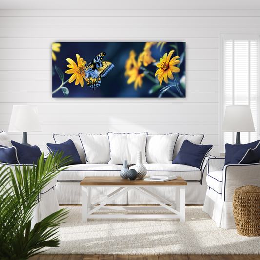 SERENE Butterfly Sitting On Yellow Flower Acrylic Wall Art Print