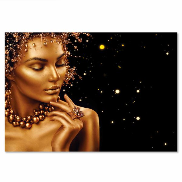 Women with Gold Makeup and Jewelry – Tempered Glass Print – USA Acrylic – Miami Lakes