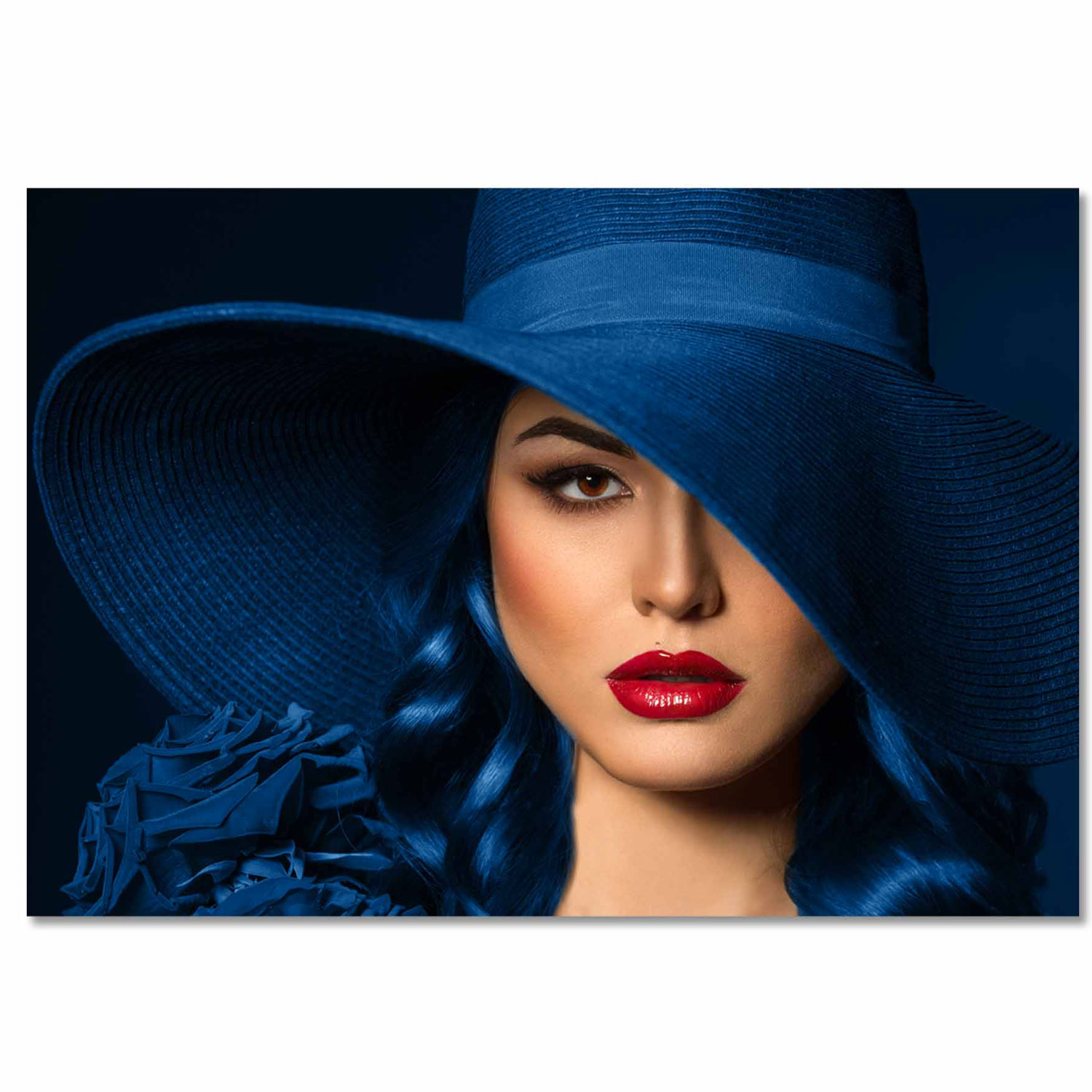 Women with Blue Hat – Tempered Glass Print – USA Acrylic – Florida