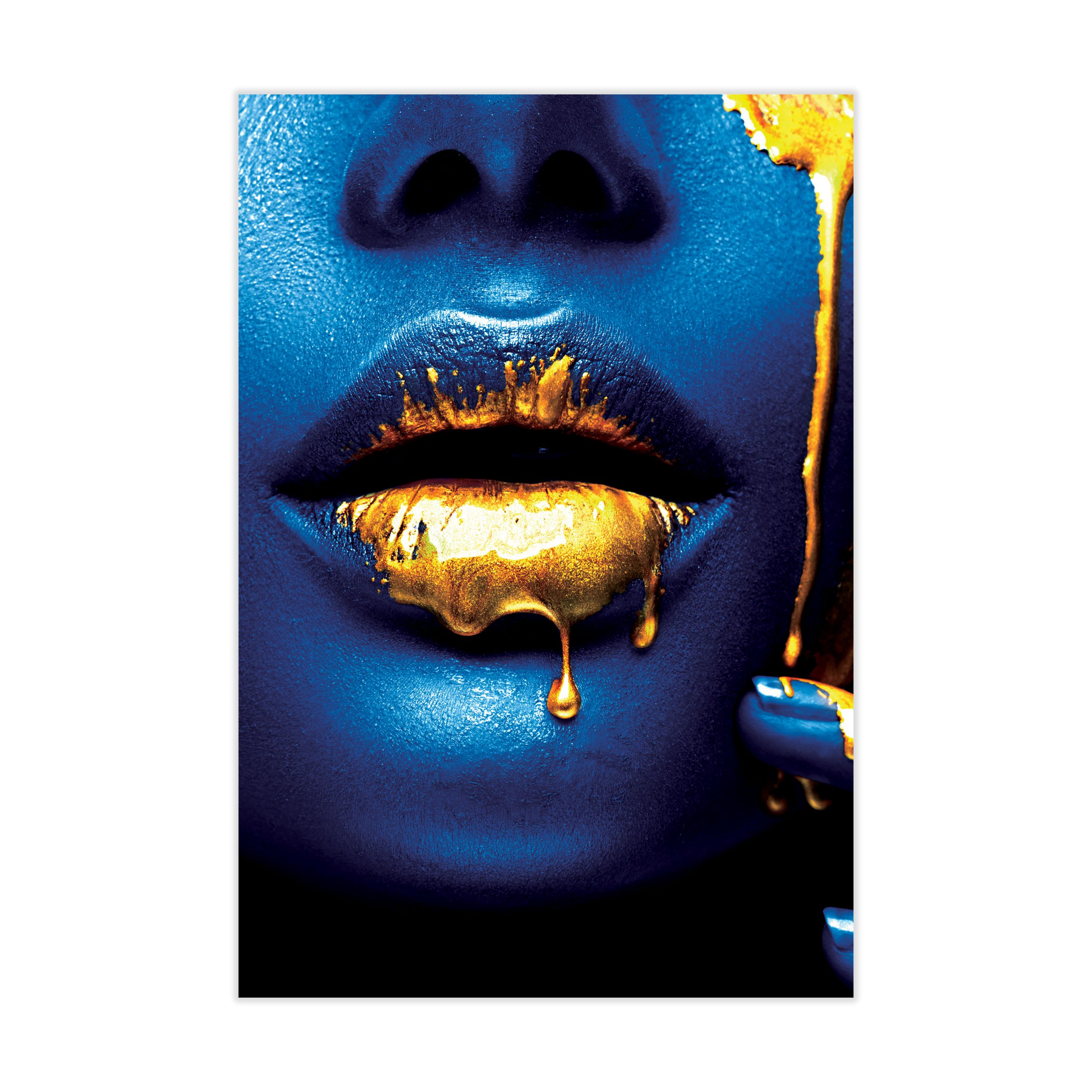 Blue and Gold Lips – Tempered Glass Art – USA Acrylic – Miami Lakes